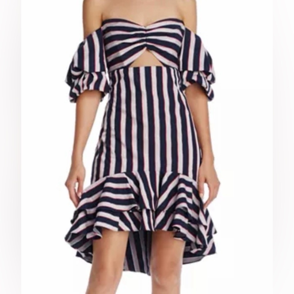 WAYF Korbin Striped Off-The-Shoulder Cutout Mini Dress - Size XL
